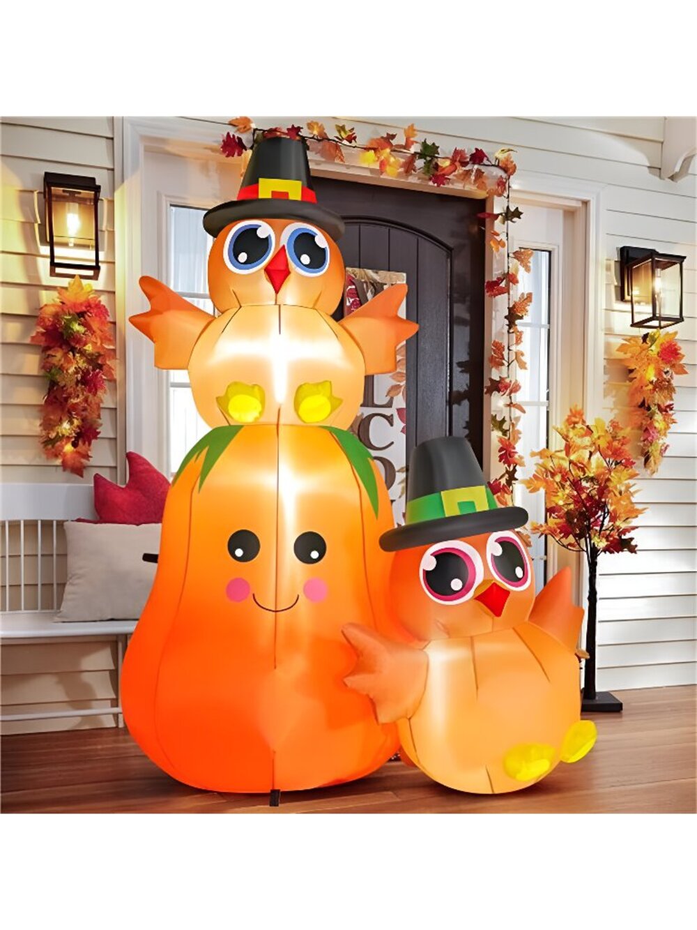 5FT Thanksgiving Inflatable Turkey on Pumpkin Outdoor Decoration,